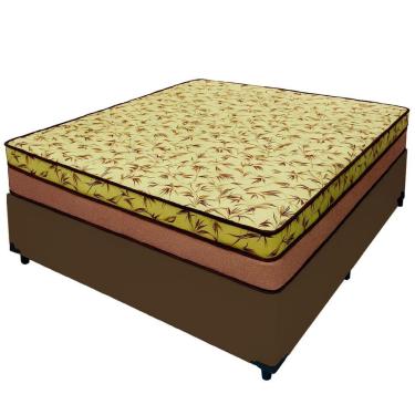 Imagem de Cama Box Casal 138 Tecido Sintético Marrom Com Colchão Espuma D33 Tokio Bege - Bello Box - 65x138x188cm
