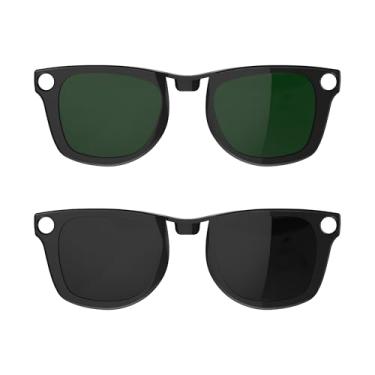 Imagem de HIBLOKS 2 peças de clipe polarizado para Ray-Ban Meta Wayfarer RW4006 e Gen 2 RW4012 Regular (50-22), clipe de descoloração de moldura preta brilhante para RayBan Meta Gen 2, (preto + verde)