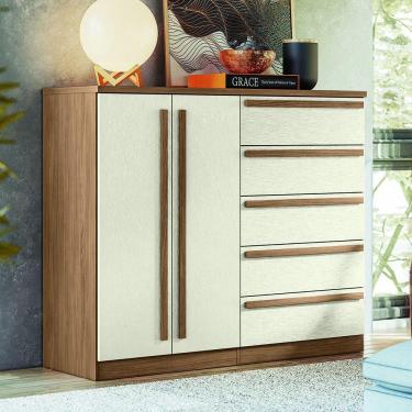 Imagem de Cômoda 2 Portas E 5 Gavetas Málaga Gold Santos Andirá Jatoba/areia
