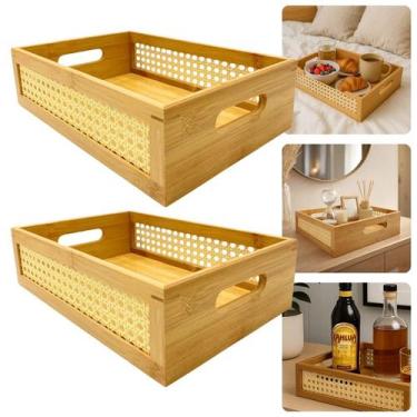 Imagem de Bandeja Grande Pequena Cesta De Bambu Oval Palha Rattan Servir Decorar