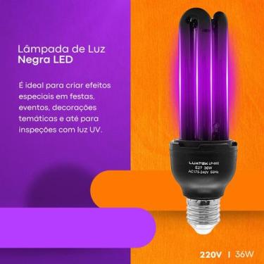 Imagem de Lâmpada Luz Negra Led Fluorescente 36w 220V Iluminação Interna Com Efe