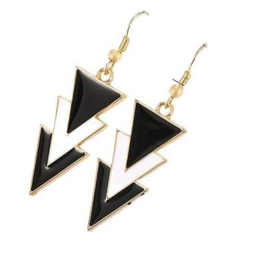Imagem de Brincos Pirâmides Preto Dourado Grande Presente Namorada