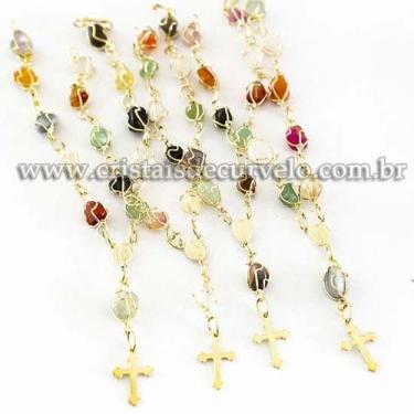 Imagem de 100 Pulseiras de Terço com Pedras Mistas Roladas em Gaiola Dourada - A