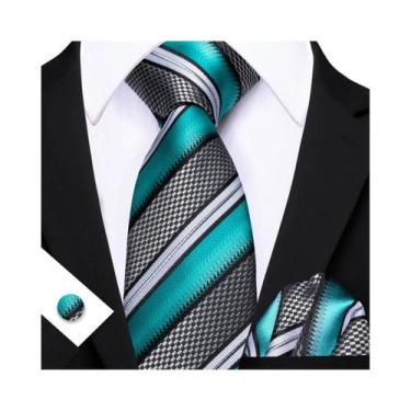 Imagem de Conjunto De Gravata, Lenço De Bolso E Abotoaduras Masculino Listrado E