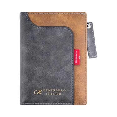 Imagem de Carteira Masculina De Couro PU Curta Com Zíper, Porta-Cartões, Clipe D