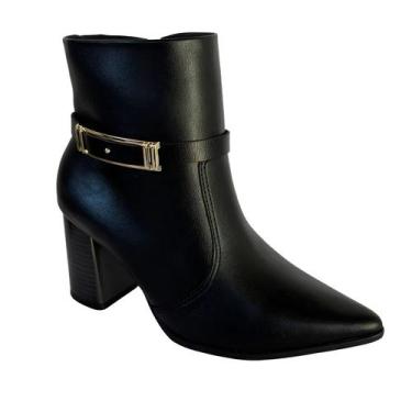 Imagem de Bota Ankle Boot Bico Fino Ramarim Fivela Salto Grosso 2558101 Preto, 3
