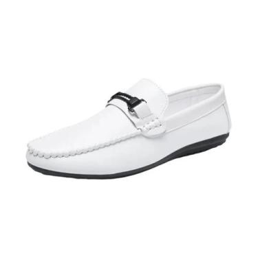 Imagem de Sapatos De Couro Masculinos Brancos Tamanho Grande 46, Leves E Respirá