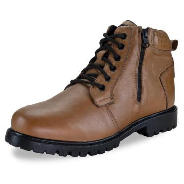 Imagem de Coturno Bota Masculina Couro Cadarço e Ziper Calce Facil Com Puxador Traseiro Palmilha EVA Macia-Masculino