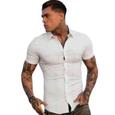 Imagem de Camisa Social Lisa Masculina Manga Curta Slim Fit - Mitchelgutto, Bran
