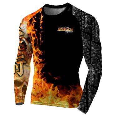 Imagem de Rash Guard Fogo Masculina Atlética, Preto, GG