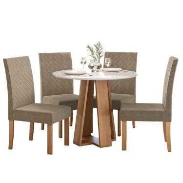 Imagem de Sala de Jantar Mesa Redonda Estilo 900 e 4 Cadeiras Elegance Semplice – Tampo de Vidro, MDF/MDP, Veludo – Sonetto