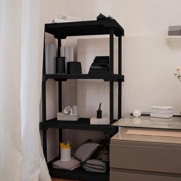 Imagem de Estante Plastico Preta 127x70x35cm 4 Prateleiras Ate 100kg Preta