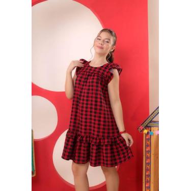 Imagem de Vestido Infantil Xadrez Quadriculado Premium Soltinho Moda - Se tu Ben