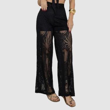 Imagem de Calça Feminina Soltinha Saída De Praia Cintura Alta Rendado - SWISS BO