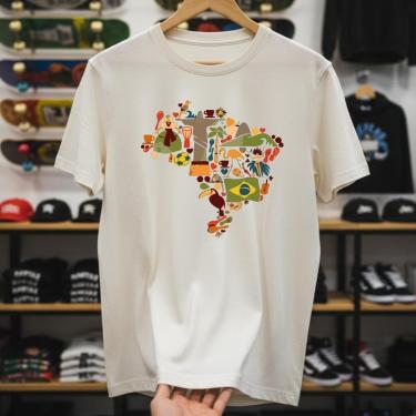 Imagem de Camiseta Masculina Brasilidades Mapa Brasil Algodão Premium Camisa Nacional Estilo Casual-Masculino