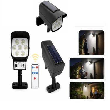 Imagem de Refletor Luminaria Solar 63 Leds Sensor Presença Controle Remoto Parede Arandela Balizador Jardim Automatica Sem Fio