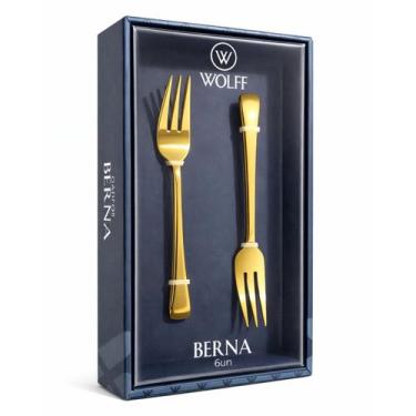 Imagem de Jogo C/ 6 Garfos De Bolo Aço Inox Berna Conjunto Dourado Wolff