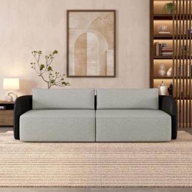 Imagem de Sofá Living Sala de Estar Abel 240cm Bipartido pés de Madeira PU/Linho