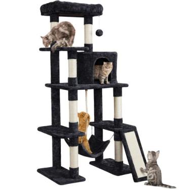 Imagem de Arranhador para Gatos Yaheetech Torre Preta Multi-Nível 159 cm