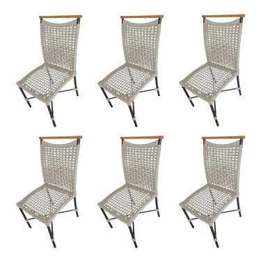 Imagem de Kit 6 Cadeiras Anne Corda Náutica Detalhe Em Madeira Base Alumínio Preto-areia