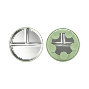 Imagem de Prato Infantil Antiderrapante De Aço Inoxidável Com Divisórias E Vento