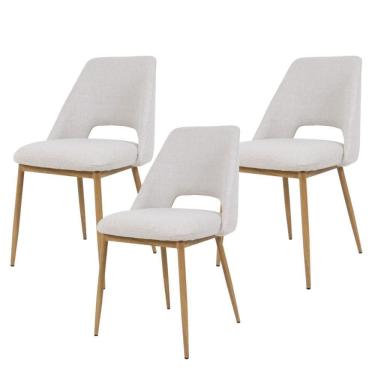 Imagem de Kit 3 Cadeiras Sala Jantar Cozinha Maya Pés Em Revestimento Térmico Estofado Design Anatômico Confortável Moderna Creme