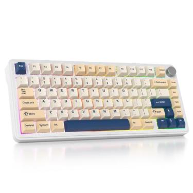 Imagem de Teclado mecânico sem fio para jogos surmen M75 75% cremoso
