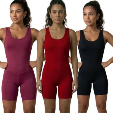 Imagem de KIT 3 Macaquinho Fitness Liso Bella Fiore Sem Bojo Suplex Roupa Academ