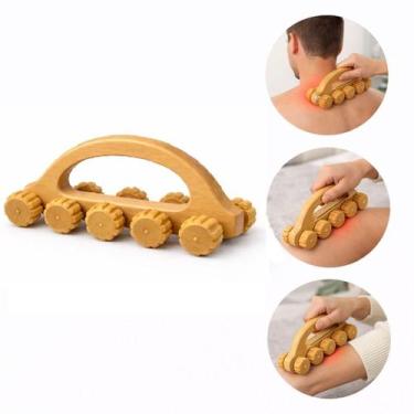 Imagem de Massageador bambu 10 rodas corporal carrinho massagem madeira costas c