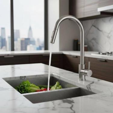 Imagem de Torneira Cozinha Extensível Monocomando Inox Prata Detroit - Gold Drea