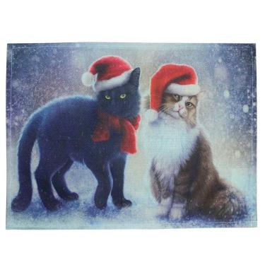 Imagem de Jogo Americano Estampa Natal Gatinho Natalino 100% Algodão 33CM X 45CM 2 Peças Vermelho...