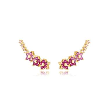Imagem de Brinco Earcuf Atraktiva Jóias Flores Banhadas a Ouro 18k Vermelha em Semijoia Dourado F...