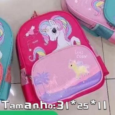 Imagem de Mochila Infantil Escolar OEM Unicórnio Pink Rosa com Bolsos Laterais para Livros Cadernos e Lancheira Menina Menino