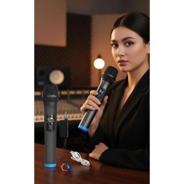 Imagem de Microfone Sem Fio Profissional LED Recarregável Preto - Congratulation