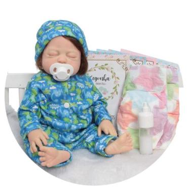 Imagem de Boneco Bebê Reborn Realista Corpo Silicone Pijama Dino - Cegonha Rebor