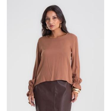 Imagem de Blusa Feminina Manga Longa Com Lastex Endless Marrom, P, Marrom