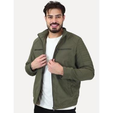Imagem de Jaqueta Dixen Masculina Sarja Forrada Zíper Frontal Pesponto nas Mangas Verde Militar-M...