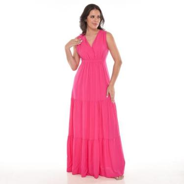 Imagem de Vestido Longo Reto Rodado Casual Decote Tendência Estação - Lilih-Leon