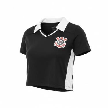 Imagem de Camiseta Cropped Polo Corinthians Logo Bordado - Coimbra, Preto, P