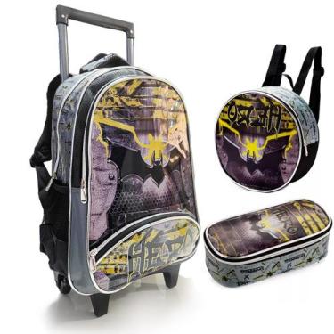 Imagem de Kit Mochila Rodinhas Infantil Masculina Escolar Bat Morcego - Seanite,