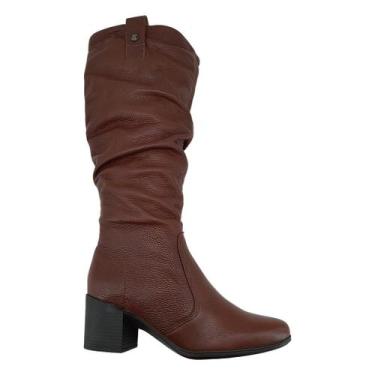 Imagem de Bota Feminina Bottero Couro Cano Alto Salto Grosso Original Lançamento