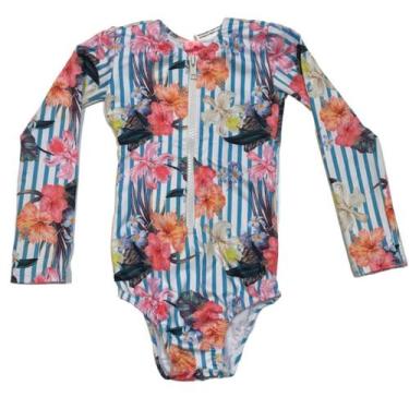 Imagem de Maiô Infantil Proteção UPF50+ Manga Longa Zíper - Hibisco - Banho Mari