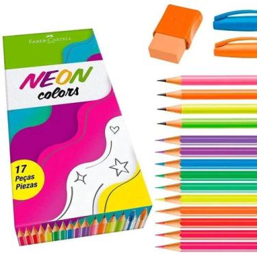Imagem de Kit Neon Colors com 17 peças lápis de cor/borracha/caneta Faber-Castel