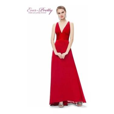 Imagem de Vestido Cetim Forrado Madrinhas Casamento R-7A - Lua Serena, Vermelho 