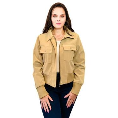 Imagem de Jaqueta Feminina Nobuck Couro Casaco Forrada Premium KLIZZ, Creme, P