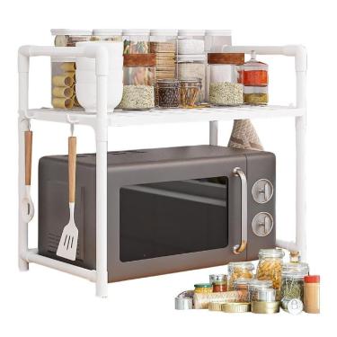 Imagem de Rack Organizador de Cozinha para Micro-ondas e Temperos Plástico e Metal Design Moderno Bancada 49cm