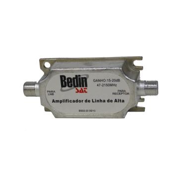 Imagem de Amplificador de Linha para Satélite Bedinsat BS02-20 Ganho 15~20dB 47~2250MHz para Grandes Distâncias