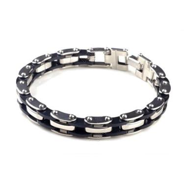 Imagem de Bracelete de Aço Inox Masculino e Borracha Pulseira Masculina Preta e 