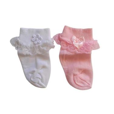 Imagem de Meia Bebê Menina Social Com Renda Kit com 02 pares  - Brando, RN, Bran