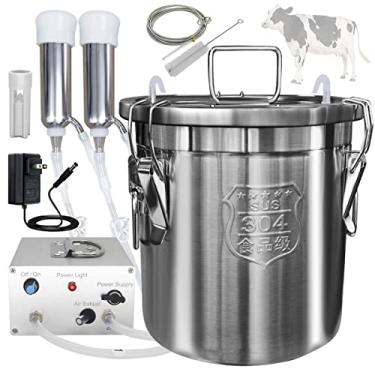 Imagem de Hantop Máquina de ordenha de vaca 12L, alimentada por plugue, bomba de vácuo pulsante de velocidade ajustável, balde de leite de aço inoxidável 304 de grau alimentício, válvula de retenção de parada